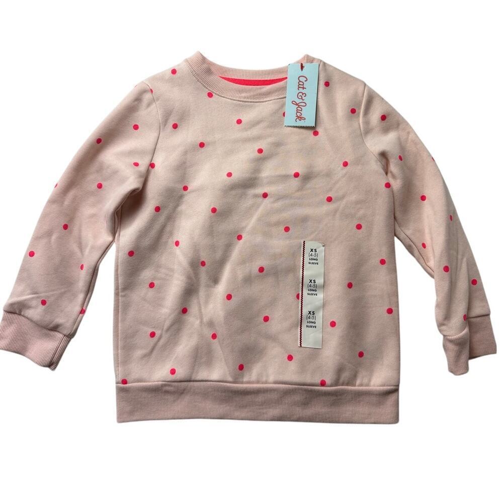 Cat & Jack Girls' Peach Polka Dot Fleece Sweatshirt XS 4-5